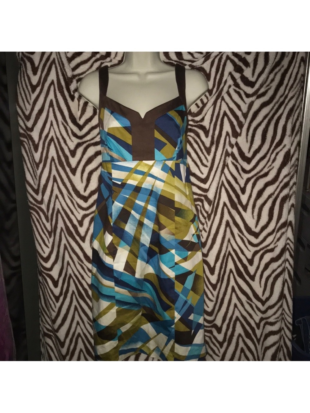 Nine West size 10 stretch Sleeveless Geometric Print Sundress in Blue & Olive